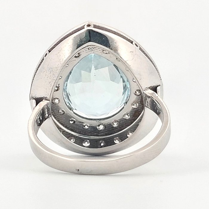 Ring - 18 kraat Hvidguld -  9.00ct. tw. Akvamarin - Diamant