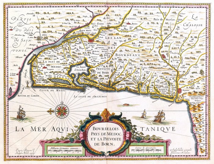 Frankrig - Bordeaux, Gironde; Hondius / Janssonius - Bourdelois Pays de Medoc et la Prevoste de Born - 1638