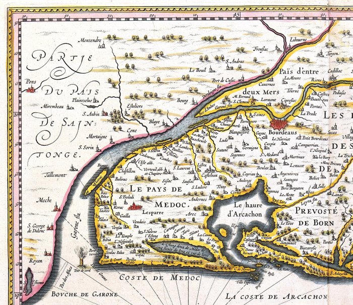 Frankrig - Bordeaux, Gironde; Hondius / Janssonius - Bourdelois Pays de Medoc et la Prevoste de Born - 1638