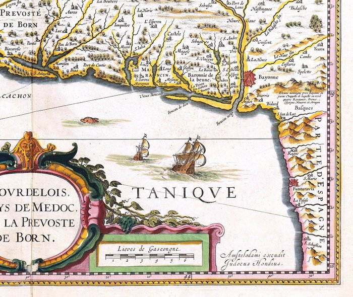 Frankrig - Bordeaux, Gironde; Hondius / Janssonius - Bourdelois Pays de Medoc et la Prevoste de Born - 1638