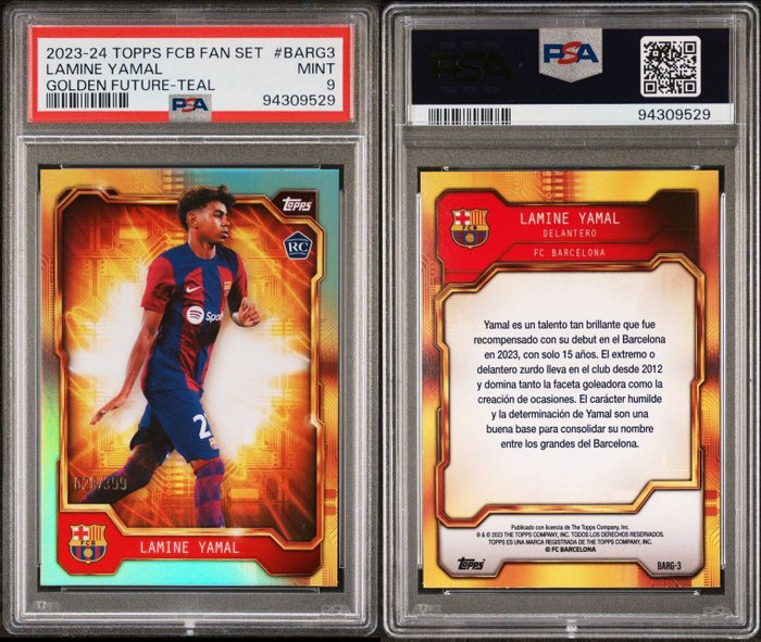 2023/24 Topps FC Barcelona Lamine Yamal #BARG3 Golden Future - Teal /399 - Rookie PSA 9 - 1 Graded card