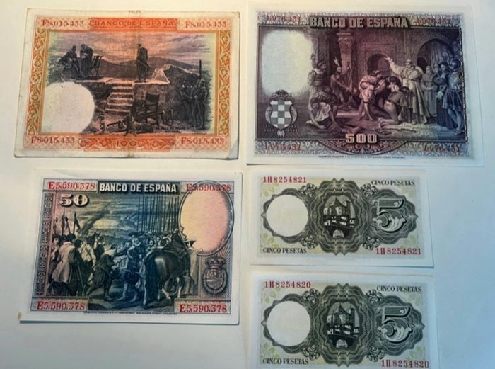 Spanien. - 5 banknotes - various dates  (Ingen mindstepris)