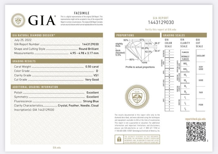 Ingen mindstepris - 1 pcs Diamant  (Natur)  - 0.50 ct - Rund - D (farveløs) - VS1 - Gemological Institute of America (GIA)