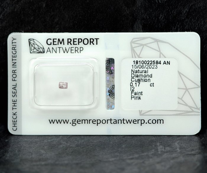 1 pcs Diamant  (Naturfarvet)  - 0.17 ct - Pude - Faint Lyserød - I2 - Gem Report Antwerp (GRA)