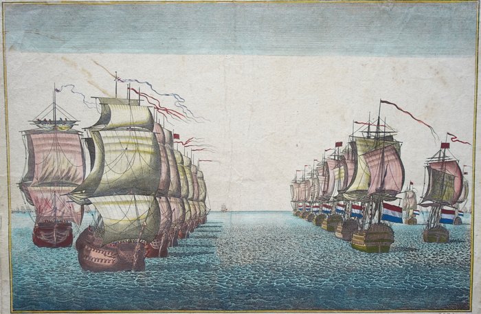 Holland - Nordsøen, England; G.B. Probst - De Hollandse en Engelse Flotte na de Schlagt van Doggersbank. - ca. 1780