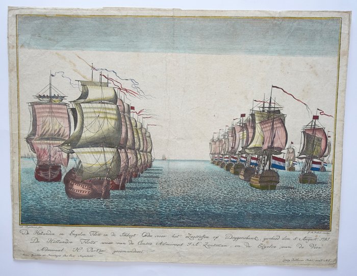 Holland - Nordsøen, England; G.B. Probst - De Hollandse en Engelse Flotte na de Schlagt van Doggersbank. - ca. 1780