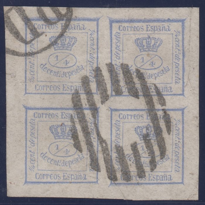 Spanien 1872 - Kongelig krone, figurer og Amadeo I. 4/4 øre, oversøisk. - Edifil 115