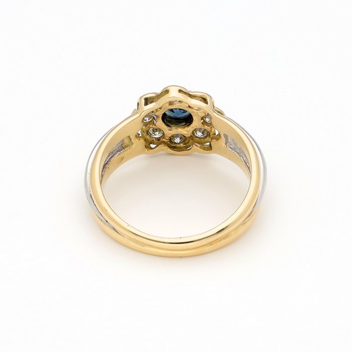 Ring - 18 kraat Gulguld, Hvidguld Diamant (Natur)  - Safir