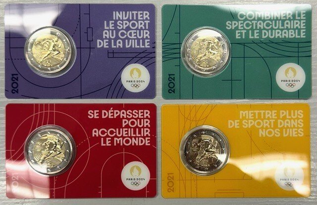 Frankrig. 2 Euro 2021 "Jeux Olympiques Paris 2024" (4 coincards)  (Ingen mindstepris)