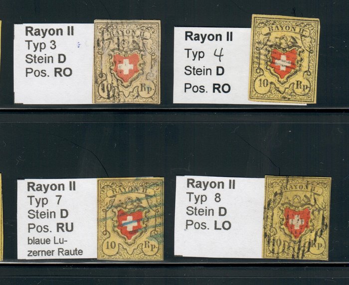 Schweiz 1850/1850 - Rayon II 16II - Typentafel Stein D - T1 bis T40 - Zumstein