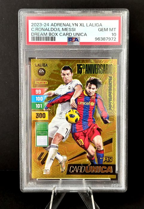 2023/24 Panini Adrenalyn XL Lionel Messi  Cristiano Ronaldo - Card Unica Dream Box PSA 10 Graded card