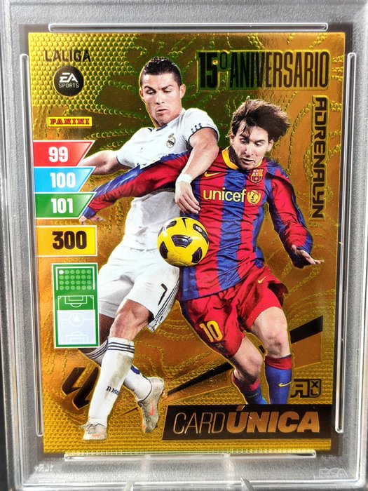 2023/24 Panini Adrenalyn XL Lionel Messi  Cristiano Ronaldo - Card Unica Dream Box PSA 10 Graded card