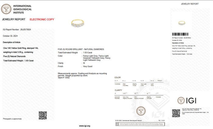 Ingen mindstepris - Ring - 14 karat Gulguld -  1.93ct. tw. Diamant (Naturfarvet) - IGI