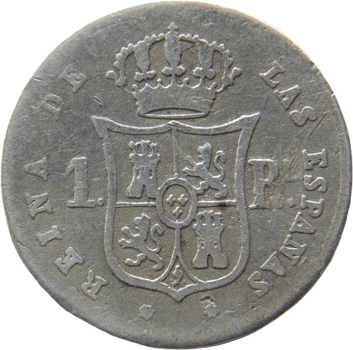 Spanien. Isabel II (1833-1868). Real y 10 céntimos de Escudo Acuñados en Sevilla en los años 1855 y 1865  (Ingen mindstepris)