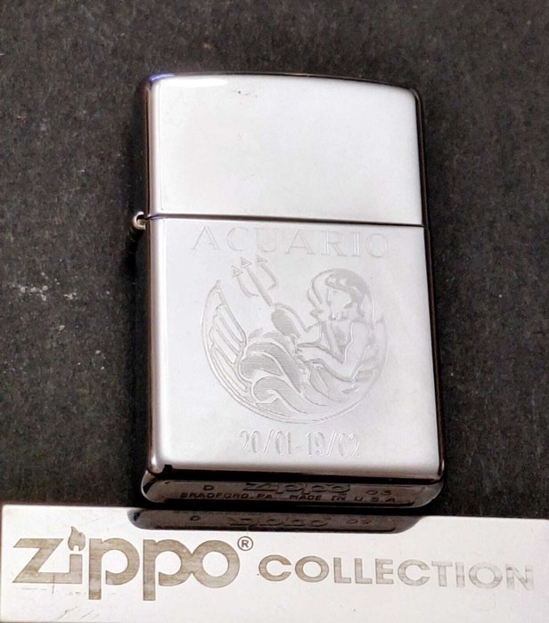 Zippo, Acuario 20/01-19/02  Año 2003 Mes Mayo - Lighter - Stål