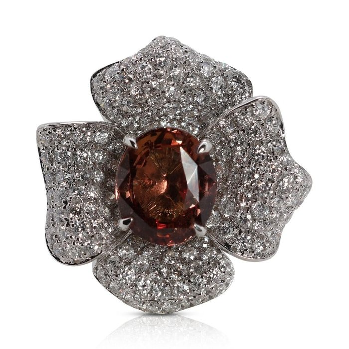 Ring - 18 kraat Hvidguld -  681ct tw Safir-padparadscha - Diamant