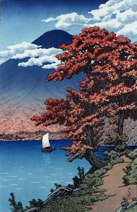 "Nikko Chūzenji-ko" 日光忠善寺湖 (Lake Chuzenji Nikko) - Kawase Hasui 川瀬巴水 (1883-1957) - Japan