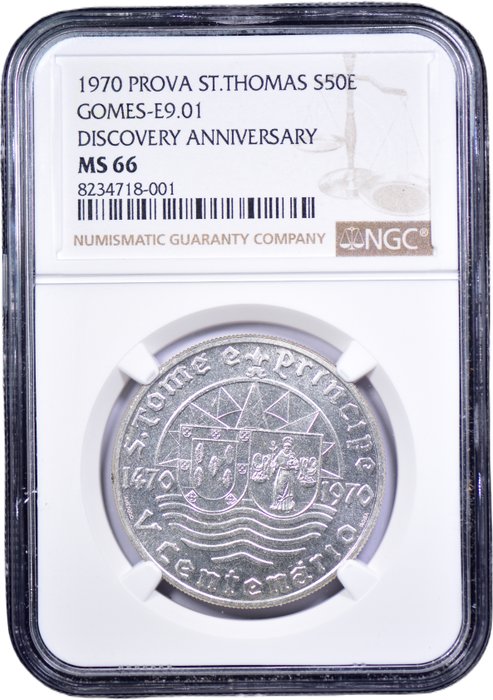 São Tomé og Príncipe (Portugisisk Territorie). Republic. 50 Escudos 1970 - PROVA em Relevo - NGC - MS 66 - Single Top Grade