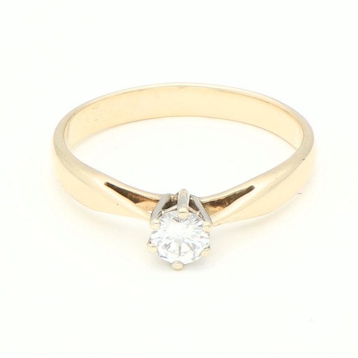 Ring - 14 karat Gulguld -  0.23ct. tw. Diamant (Natur)