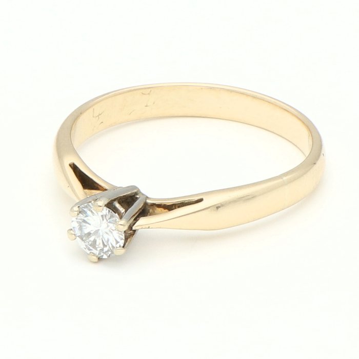 Ring - 14 karat Gulguld -  0.23ct. tw. Diamant (Natur)