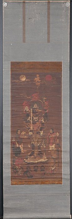 traditionel japansk Kakejiku (掛軸), der forestiller Shōmen Kongō (青面金剛), - Papir - Japan - Kamakura-Muromachi-perioden (1185-1573)