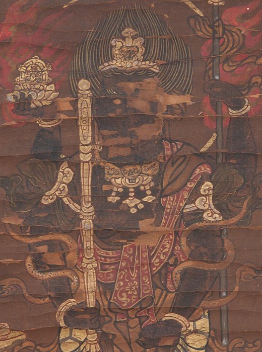 traditionel japansk Kakejiku (掛軸), der forestiller Shōmen Kongō (青面金剛), - Papir - Japan - Kamakura-Muromachi-perioden (1185-1573)