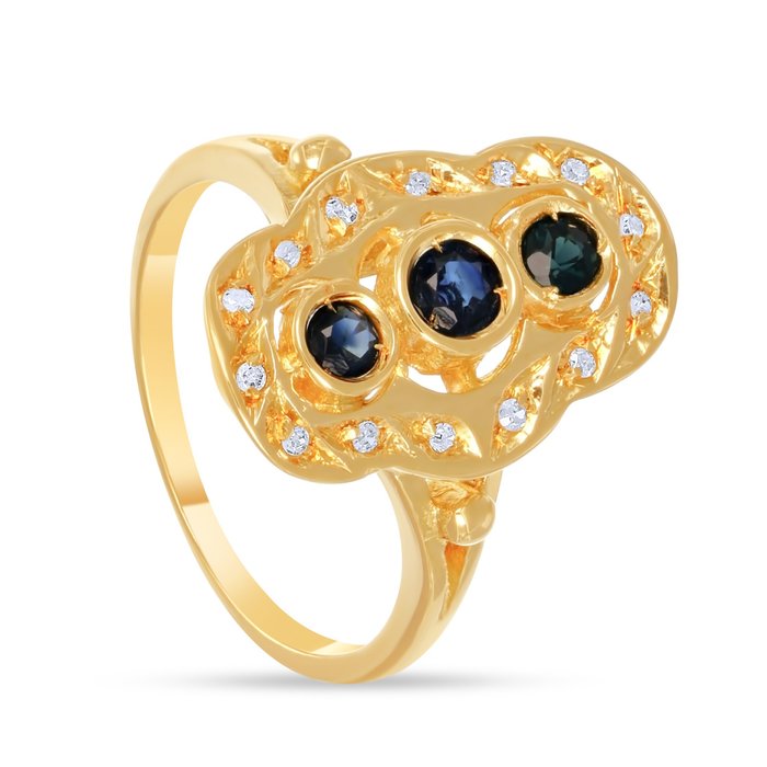 Ring - 18 kraat Gulguld -  053ct tw Safir - Diamant