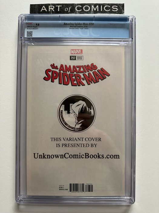 The Amazing Spider-Man #797 - Norman Osborn Appearance - Rare Unknown Comics Virgin Edition Variant - CGC Graded 98 - Extremely High Grade!! - White Pages!! - Key Book! - 1 Graded comic - Første udgave - 2018