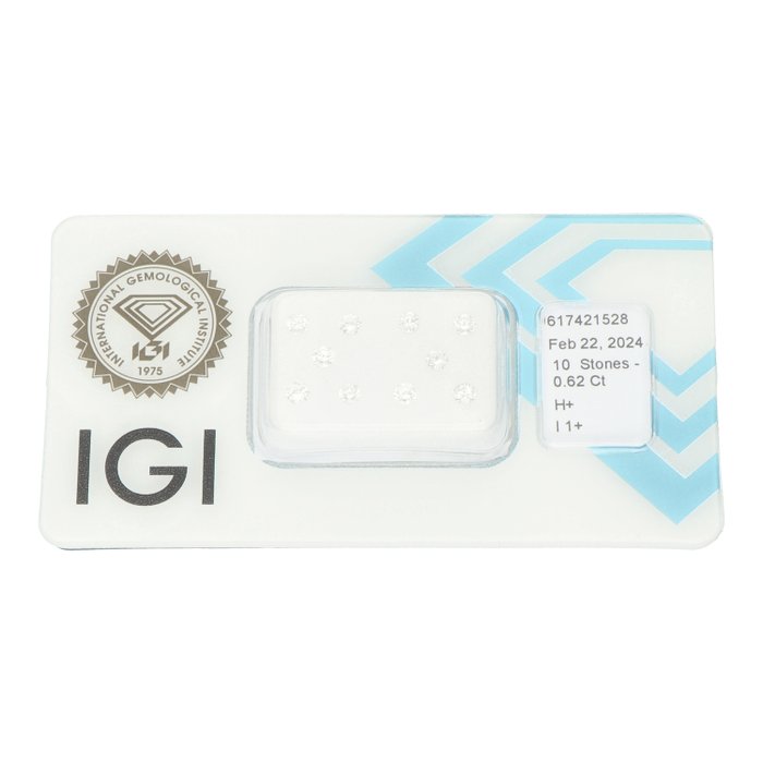 Ingen mindstepris - 10 pcs Diamant  (Natur)  - 0.62 ct - Rund - H - I1 - International Gemological Institute (IGI)