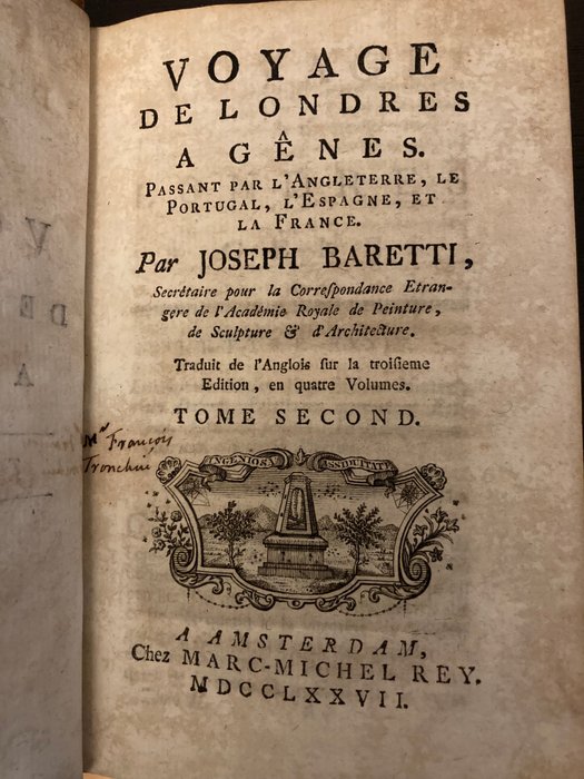 Joseph Baretti - Voyage de Londres à Gênes. Passant par l’Angleterre, le Portugal, l’Espagne, et la France - 1777