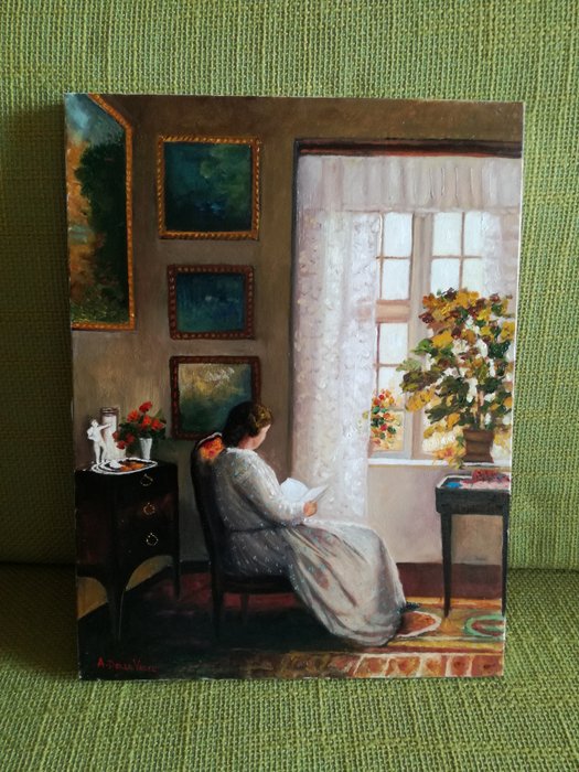 A. Della Valle (XX), da Carl Vilhelm - Dolce lettura, controluce