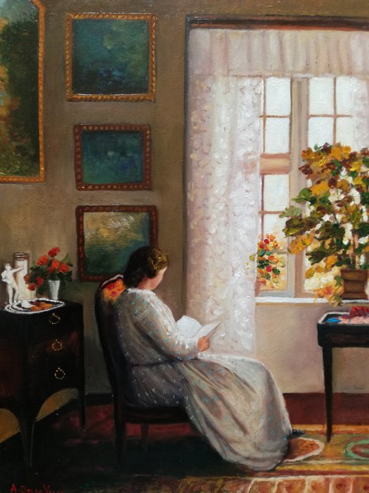 A. Della Valle (XX), da Carl Vilhelm - Dolce lettura, controluce