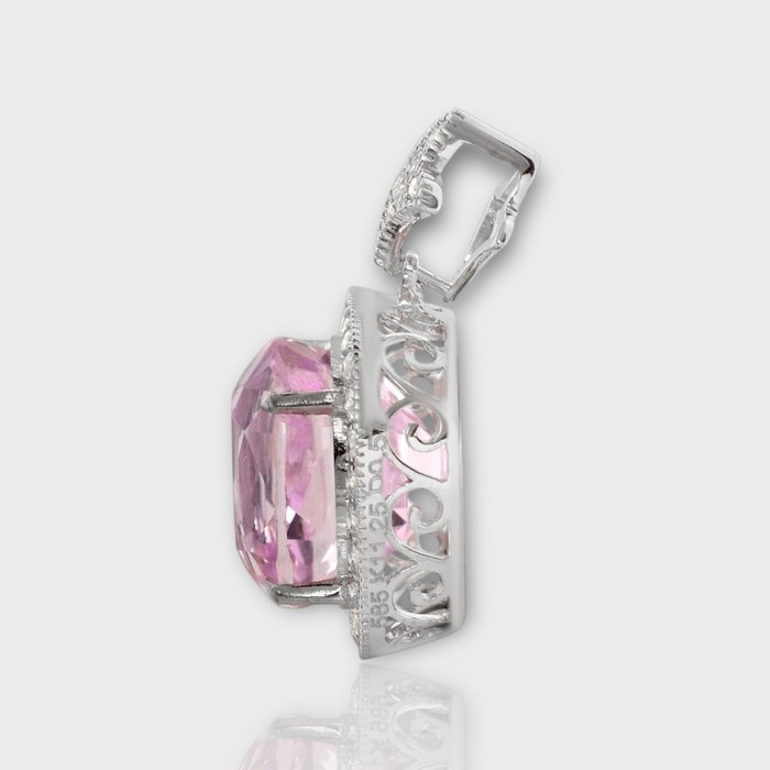 Ingen mindstepris - Vedhæng - 14 karat Hvidguld -  11.82ct. tw. Kunzit - Diamant - IGI 11,25 ct Pink