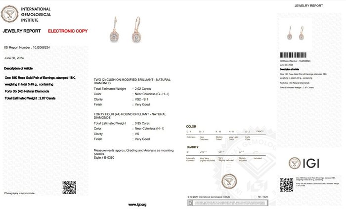 Øreringe - 18 kraat Rosaguld -  2.87ct. tw. Diamant (Natur) - Diamant