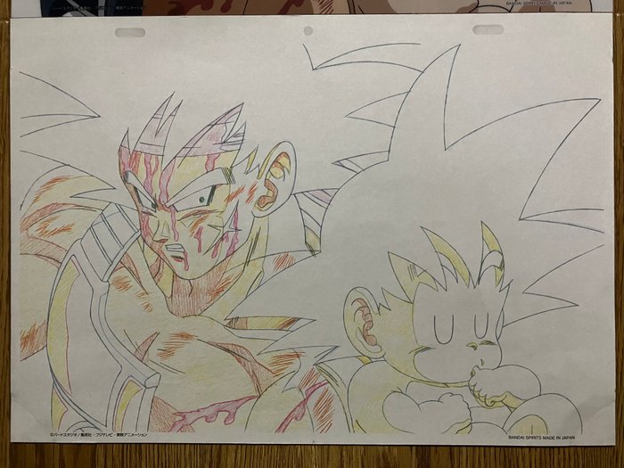 Akira Toriyama - 2 Officielle replikaer af animationscel og sketch - Dragon Ball - Goku and his father Bardock