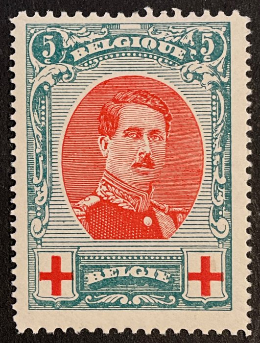 Belgien 1915 - Udgave Albert I Røde Kors 5c Perforering 12x14 - MNH - Smuk Centrage - OBP 132A