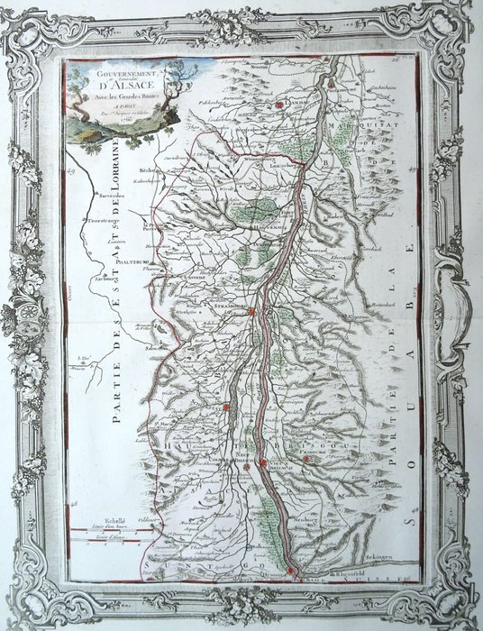 Europa - Rhinen, Alsace, Frankrig, Schweiz, Tyskland, Holland...; J.C. Weigel / Brion de la Tour [2 maps] - Totius Flumini Rheni / Gouvernement et Generalité D´Alsace Avec les Grandes Routes - 1701-1720