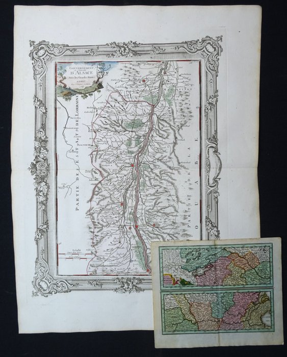 Europa - Rhinen, Alsace, Frankrig, Schweiz, Tyskland, Holland...; J.C. Weigel / Brion de la Tour [2 maps] - Totius Flumini Rheni / Gouvernement et Generalité D´Alsace Avec les Grandes Routes - 1701-1720