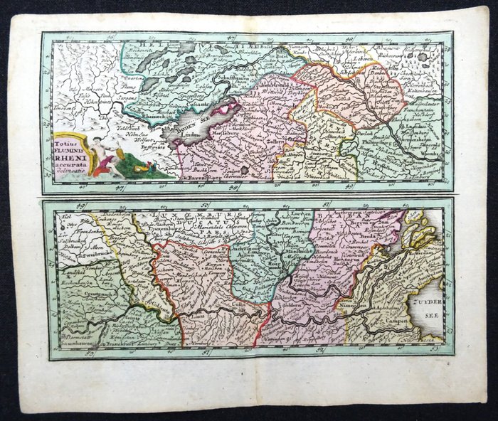 Europa - Rhinen, Alsace, Frankrig, Schweiz, Tyskland, Holland...; J.C. Weigel / Brion de la Tour [2 maps] - Totius Flumini Rheni / Gouvernement et Generalité D´Alsace Avec les Grandes Routes - 1701-1720