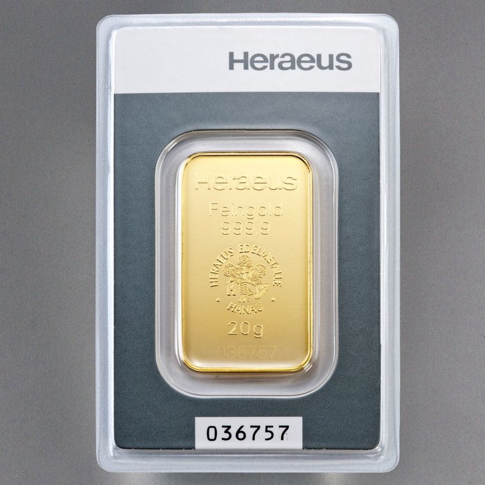 20 gram - Guld 999 - Heraeus - Forseglet  Med certifikat