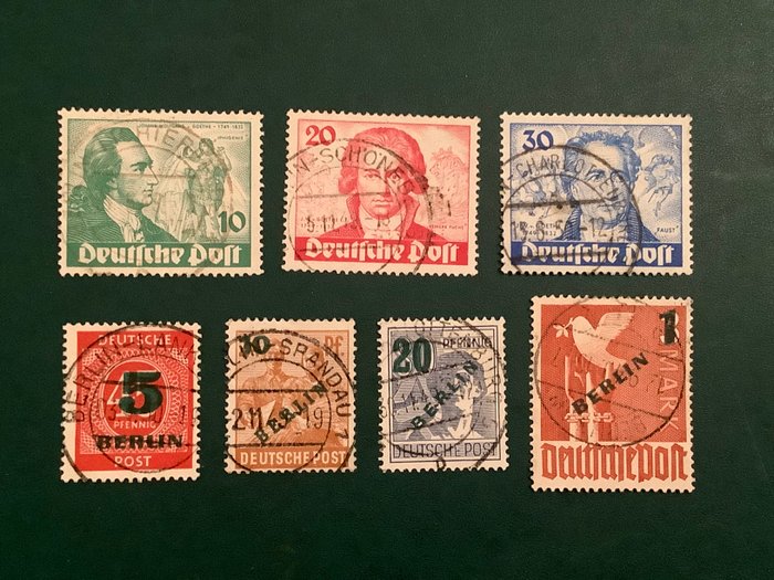 Berlin 1949 - Goethe og Green print med centralt stempel - vægfri godkendt Schlegel BPP - Michel 61/67