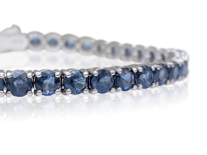 Armbånd - 14 karat Hvidguld -  13.73ct. tw. Safir - GWLab