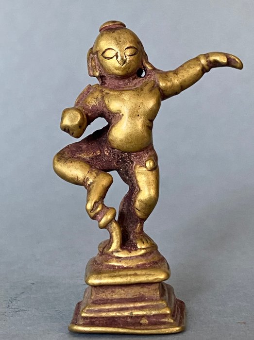 Bala Krishna hengiven skulptur af den dansende gud - Engangs voks bronze støbning - Indien - Mogulriget (1526-1857)