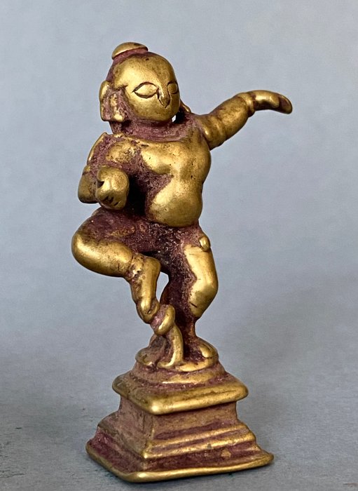 Bala Krishna hengiven skulptur af den dansende gud - Engangs voks bronze støbning - Indien - Mogulriget (1526-1857)