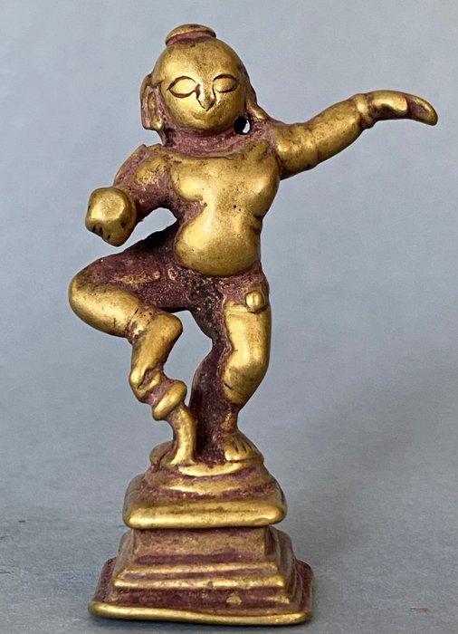 Bala Krishna hengiven skulptur af den dansende gud - Engangs voks bronze støbning - Indien - Mogulriget (1526-1857)