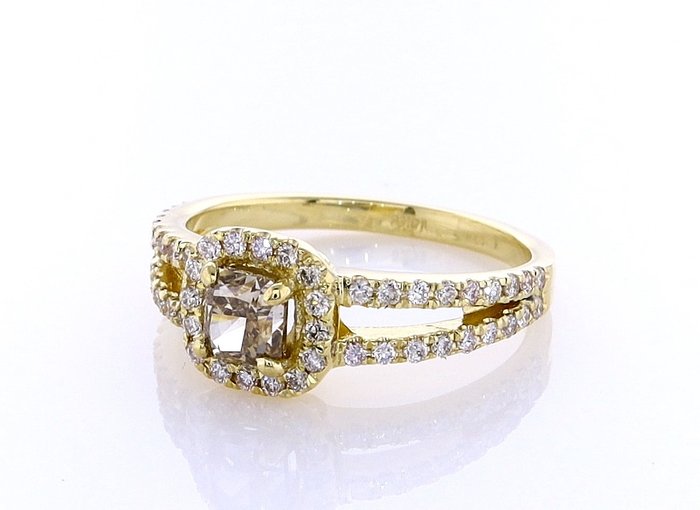 Ring - 14 karat Gulguld -  0.96ct. tw. Diamant (Naturfarvet) - Diamant