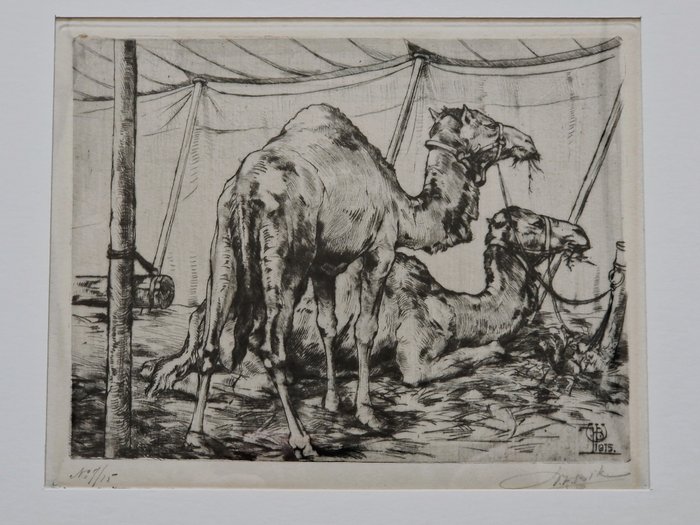 Willem Hendrik Bik (1880-1918) - Dromedary camels in a Bedouin Tent