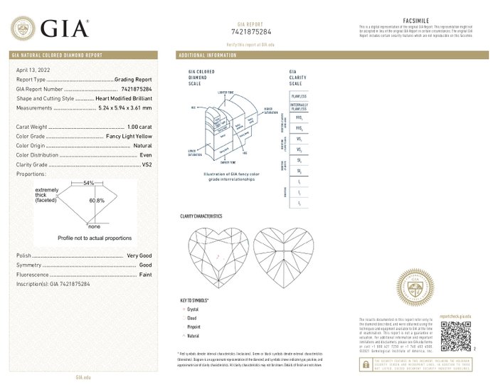 1 pcs Diamant  (Naturfarvet)  - 1.00 ct - Hjerte - VS2 - Gemological Institute of America (GIA)