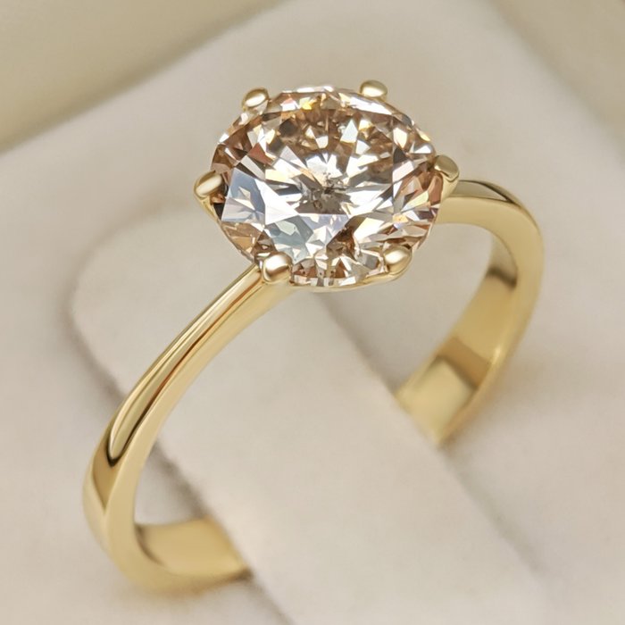 Ring - 14 karat Gulguld -  1.77ct. tw. Brun Diamant (Naturfarvet) - GWLab