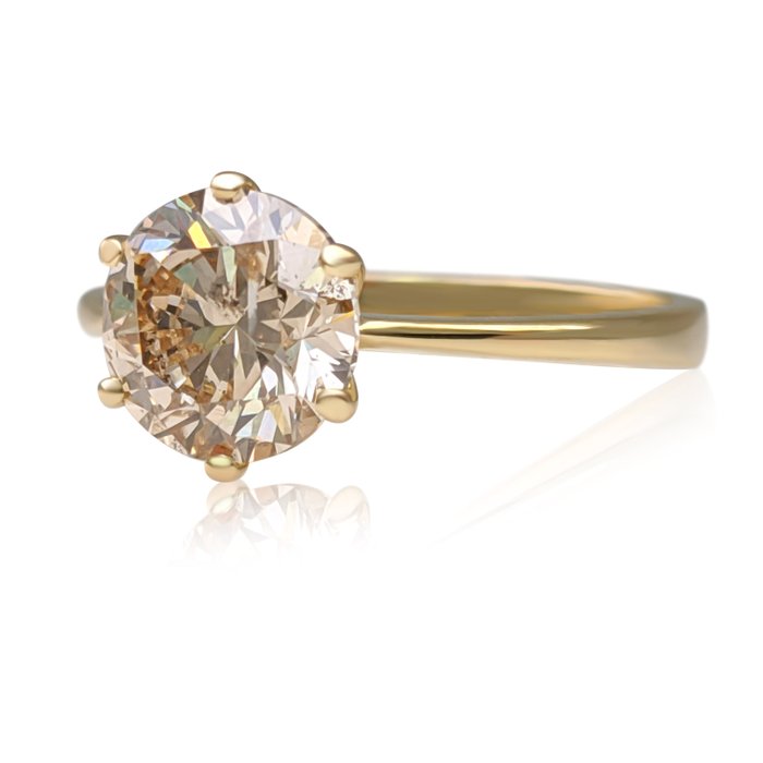 Ring - 14 karat Gulguld -  1.77ct. tw. Brun Diamant (Naturfarvet) - GWLab